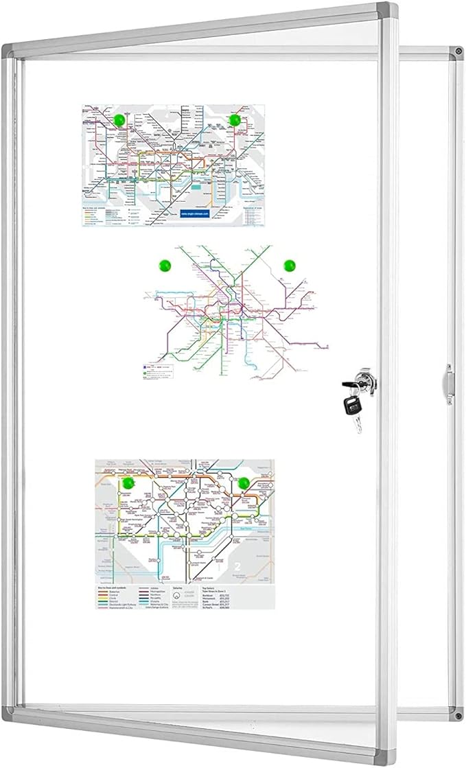 Lockable Magnetic Enclosed 36x24 inches Dry-Erase whiteboard, Tamper-Resistant Wall-Mounted Display whiteboard, Aluminum-Framed Window whiteboard (White)