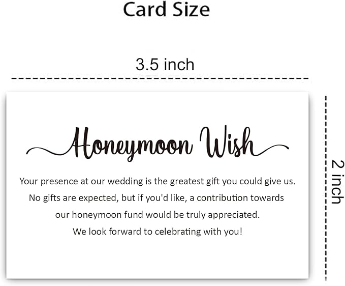 50 Honeymoon Wish Cards, No Gifts Request Wedding, Wedding Invitation Insert Cards, Honeymoon Fund Wish Cards (3.5" x 2")