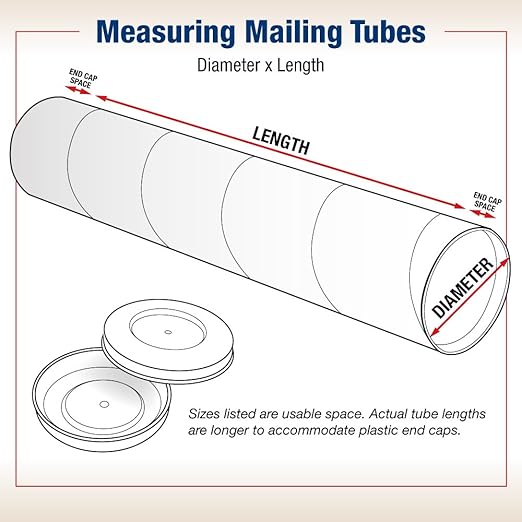 BOX USA BP3036W Mailing Tubes with Caps, 3" x 36", White (Pack of 24)