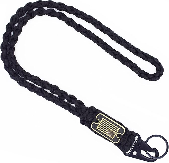 Heavy Duty Braided Paracord Lanyard Keychain with USA Flag, Parachute Rope Necklace Keychains, Braided Strong Lanyard with Metal HK Clip Key Ring for Outdoor Activities, Camera, Traveling