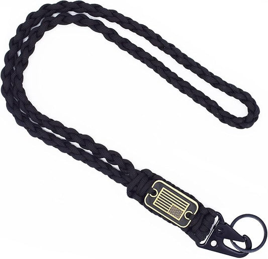 Heavy Duty Braided Paracord Lanyard Keychain with USA Flag, Parachute Rope Necklace Keychains, Braided Strong Lanyard with Metal HK Clip Key Ring for Outdoor Activities, Camera, Traveling