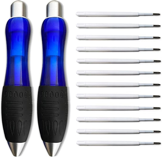 14pcs Big Fat Pens Aids Writing For Tremor, Arthritis, Parkinson, Handicap, Carpal Tunnel Large Wide Grip Pens Blue (2 Pens + 6 Black Refills + 6 Blue Refills)