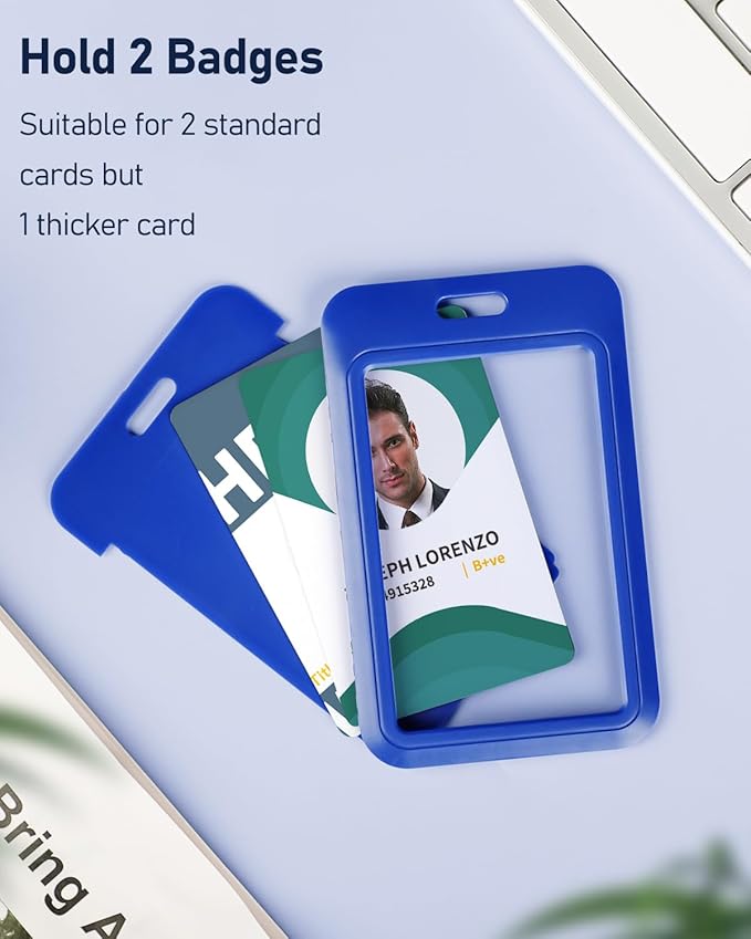 Uniclife 3 Pack Sliding ID Badge Holder Vertical Hard Plastic Case with Clear Window Blue Card Protector Pouch for Office School ID Credit Cards Proximity Key Cards Driver’s Licenses and Passes