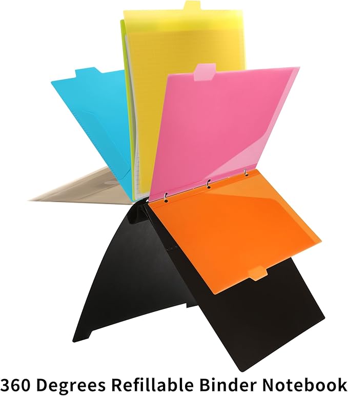 2 Pcs Pivotable Refillable Notebook, 3 Ring Binder Notebooks 1 Inch, Notebook with Dividers and Pockets, Folder Notebook, Flexible Binder, Soft Binders 3 Ring, Foldable Binder- Black