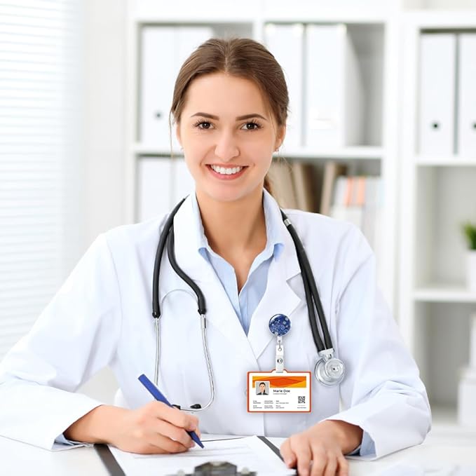 Retractable ID Badge Holder Nurse Badge Reels with Clip Name Card Holders for Office Worker Doctor Nurse (6 Pack Starry Sky)