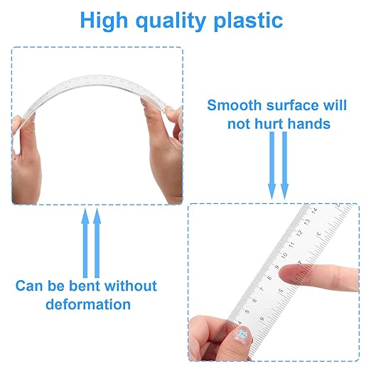2 Pack - 8 inch Clear Plastic Ruler Straight Shatterproof Transparent Rulers for Office Supply (Clear)