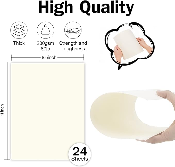 24 Sheets Cream Cardstock 8.5 x 11 Off White Paper, Goefun Ivory Card Stock Printer Paper for Cards Making, Office Printing, Certificate