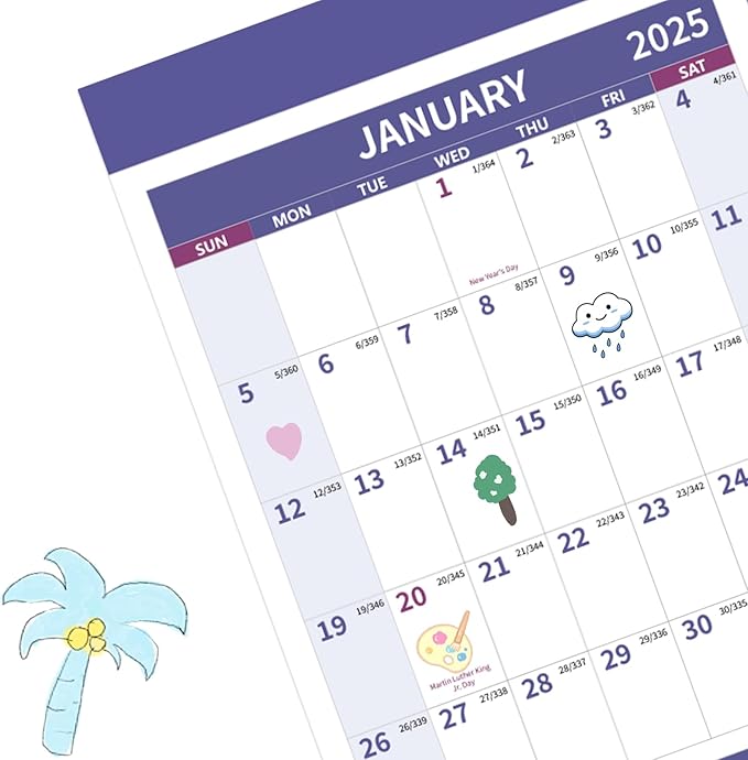 2025 Wall Calendar 34.8" x 22.8" Large Vertical Yearly Wall Hanging Calenda with Julian Date Thick Paper Calendar 12 Month Annual Wall Planner for Wall Office Fridge(Purple)