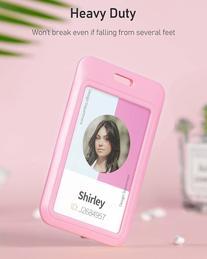 Uniclife 3 Pack Sliding ID Badge Holder Hard Pink Vertical Plastic Card Case Protector Pouch with Clear Window for Office School ID Credit Cards Proximity Key Cards Driver’s Licenses and Passes