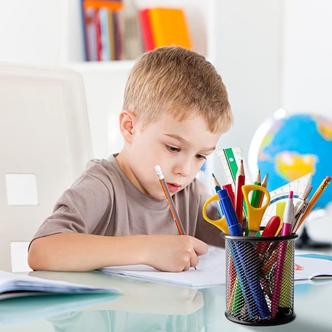 2 Pack Mesh Metal Pen Holder for Desk, 3.54×3.85IN Pencil Holder Workspace Organizers for School Office- Desk Accessories & Storage Products, Black