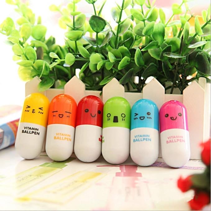 40pcs Vitamin Pill Ballpoint Pen Cute Cartoon Retractable Ball Pen Smiling Face Ball Pen For Kids (Random Color)