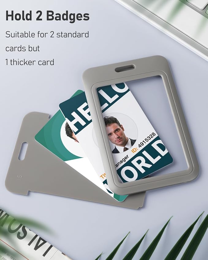 Uniclife 1 Pack Sliding ID Badge Holder Vertical Hard Plastic Case with Clear Window Grey Card Protector Pouch for Office School ID Credit Cards Proximity Key Cards Driver’s Licenses and Passes