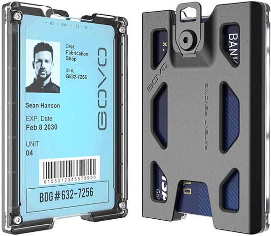 GOVO T4 Badge Holder No-Clip Version - Durable Polycarbonate ID Card Holder Holds 1 to 4 Cards (Black)