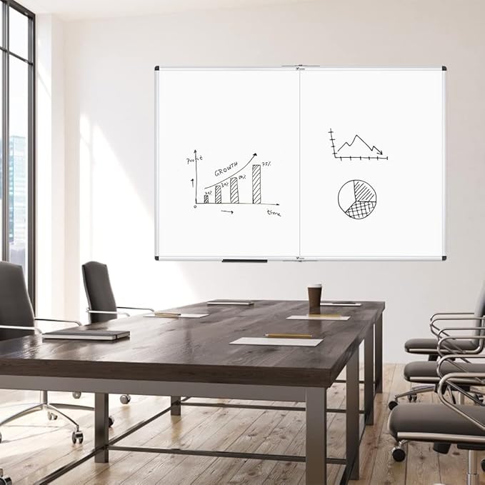 VIZ-PRO Dry Erase White Board/Magnetic Foldable Whiteboard, 48 X 36 Inches, Silver Aluminium Frame
