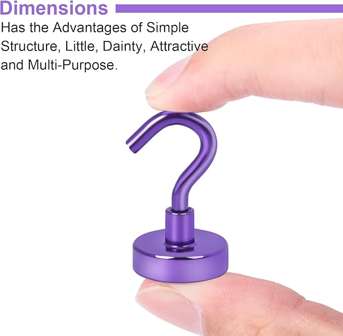 DIYMAG Magnetic Hooks Heavy Duty, 30Lbs Rare Earth Neodymium Magnet Hooks with Nickel Coating for Kitchen, Garage, Cruise, Classroom, Workplace and Office etc, (Purple，Pack of 3)