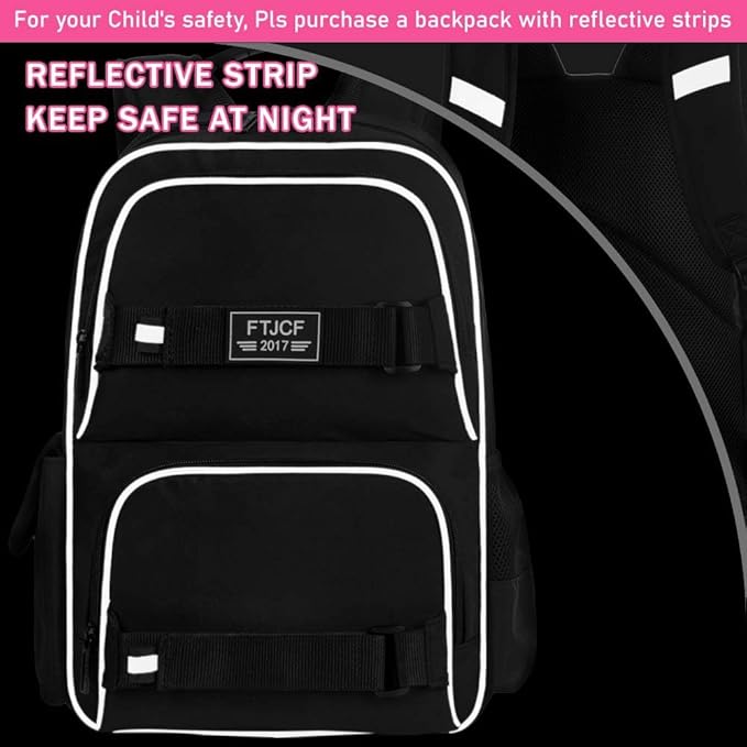 3PCS School Backpack for Girls and Boys, 17" Water Resistant Laptop Backpacks with Lunch Box, Cute Black Bookbag Set for Women Men College Teenagers High Middle Elementary School