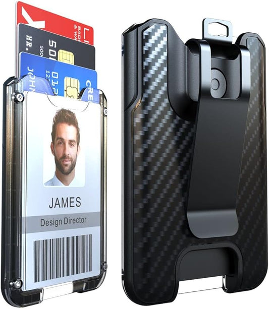 LIUGX Badge Holder, ID Card Holder with Metal Clip - Durable Polycarbonate (Holds 1 to 4 Cards), Portable Wallet for Office, Laborer, Police, Work, Black