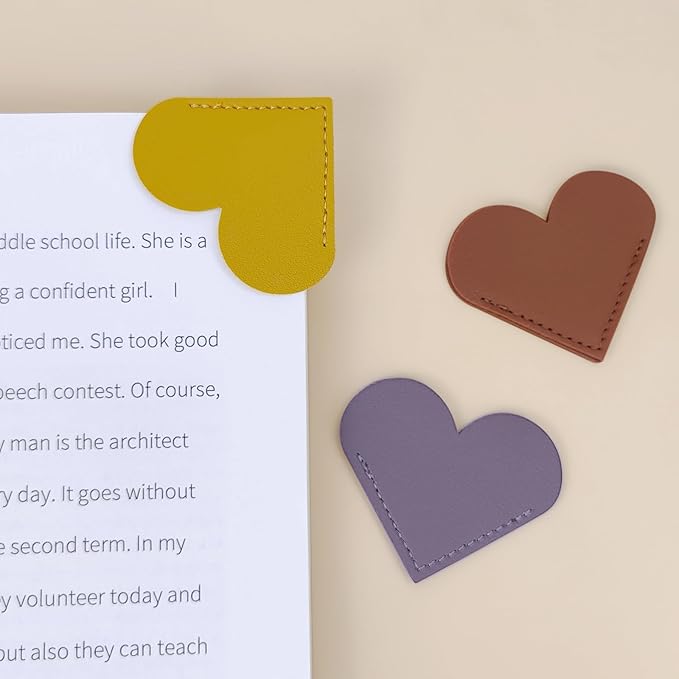 6 Pcs Leather Heart Bookmarks Cute Corner Bookmarks Book Accessories Reading Gifts