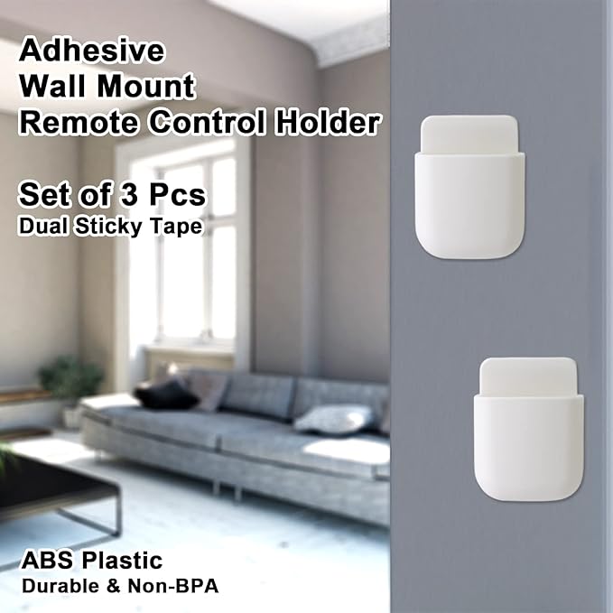 3 Pcs Remote Control Holder, Wall Mount Pen Holder Hole-Free Self Adhesive Phone Charging Organizer Pencil Storage Containers for Home Office School Supply Orgaizer (White