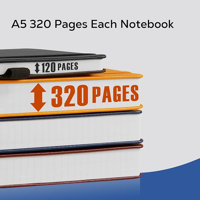 3 Pack Journal Notebook, 320 Pages A5 Lined Notebook Journal Set for Work Writing, Hardcover Leather Bound Notebooks Bulk for Women Men Office School, 5.7'' X 8.4'', Multicolor