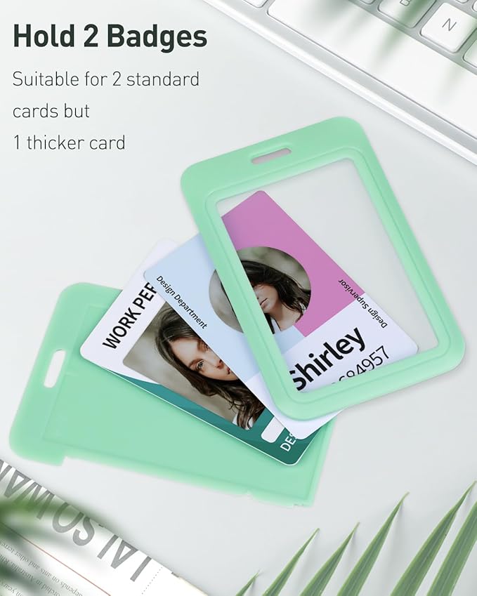 Uniclife 3 Pack Sliding ID Badge Holder Vertical Hard Plastic Case with Clear Window Light-green Card Protector Pouch for Office School ID Credit Cards Proximity Key Cards Driver’s Licenses and Passes