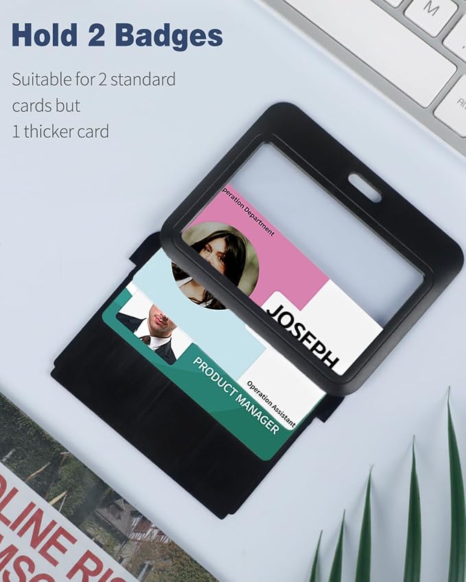 Uniclife 3 Pack Sliding Badge Holder Hard Black Horizontal Plastic Card Case Protector with Lanyard Strap Metal Buckle and Clip for Office School ID Credit Key Card Driver’s License and Pass