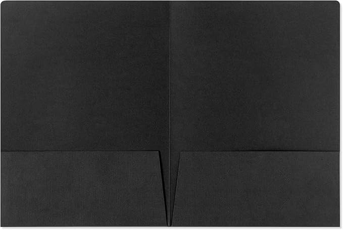 50 Pack, Tax Return Folders with Pockets, Black Linen, Gold Foil