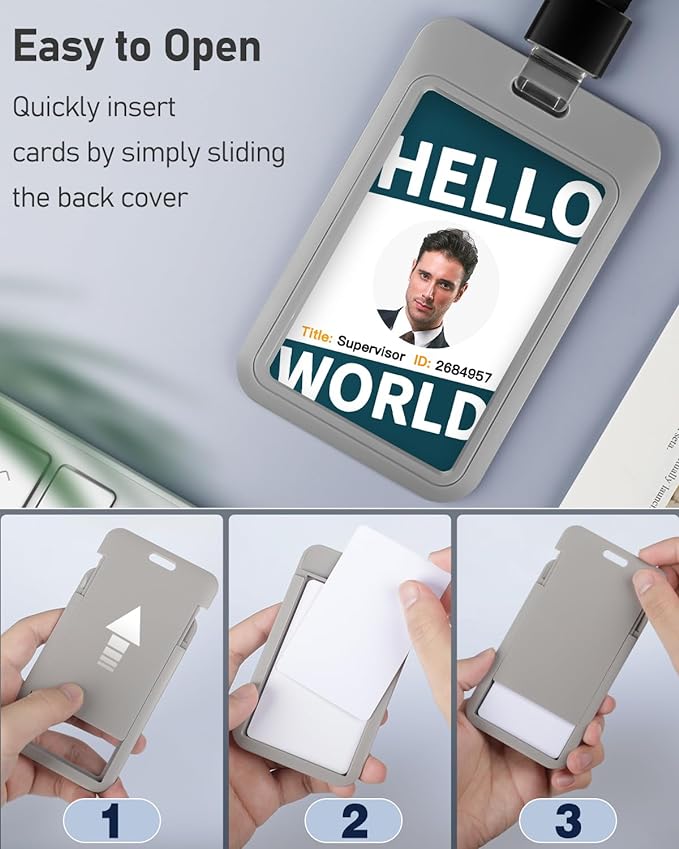 Uniclife 1 Pack Sliding ID Badge Holder Vertical Hard Plastic Case with Clear Window Grey Card Protector Pouch for Office School ID Credit Cards Proximity Key Cards Driver’s Licenses and Passes