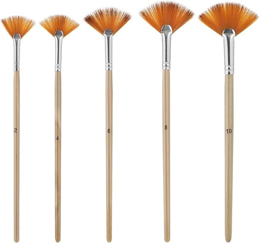 5 PCS Fan Brushes Paint Fan Brush for Painting Long Wood Handle Painting Brushes Paint with Nylon Hair Brushes Set Fan Brush for Acrylic Oil Watercolor Gouache Painting Kits