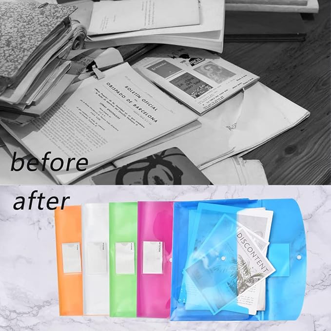 5 Pack Large-Capacity Colored Transparent Document Folder,TFDLCG zm Plastic Envelopes with snap Closure Poly Envelopes,A4 Letter Size(13"×9.5") for School Home Office,Assorted Colors