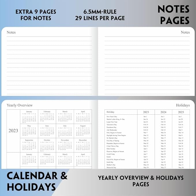 2025 Planner - Weekly and Monthly Planner Jan 2025 - Dec 2025, Holidays, Contacts and Notes Pages, Vegan Leather Cover, Elastic Closure, 5.5”x8.25”, Grey