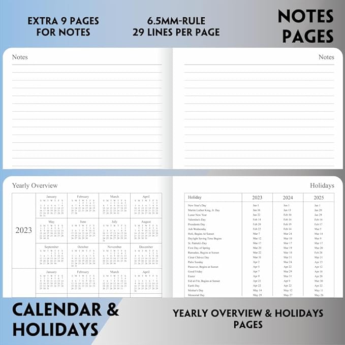 2025 Planner - Weekly and Monthly Planner Jan to Dec 2025, Holidays, Contacts and Notes Pages, Vegan Leather Cover, Elastic Closure, 5.5”x8.25”, Purple