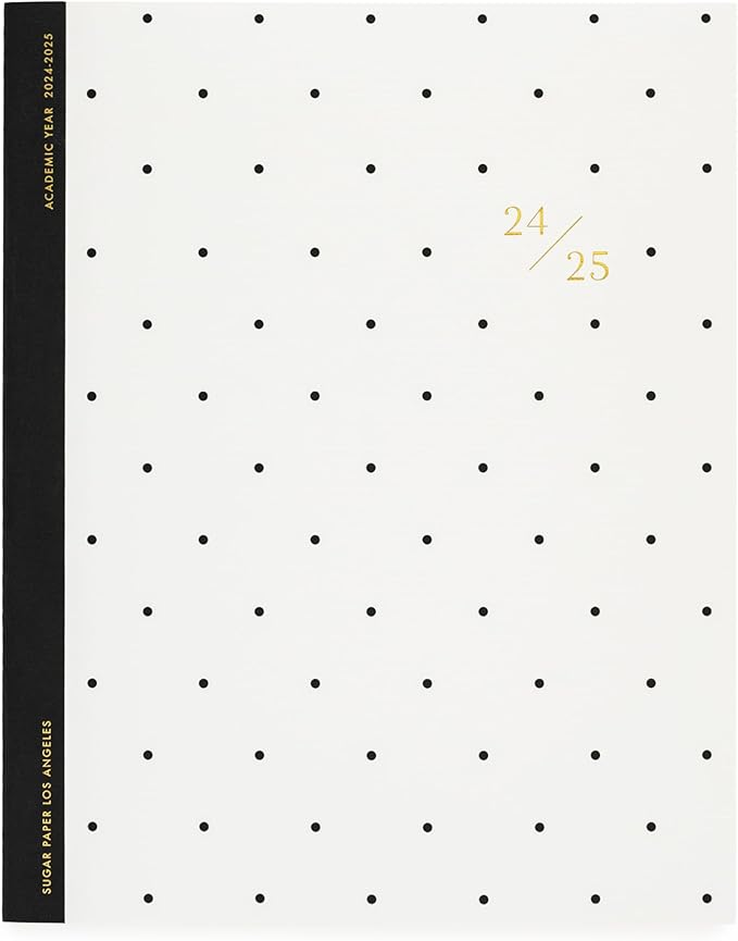2024-2025 Sugar Paper Academic Monthly Planner, Black and Cream Swiss Dot, 12 months, August 2024 - July 2025, Month At A Glance Format