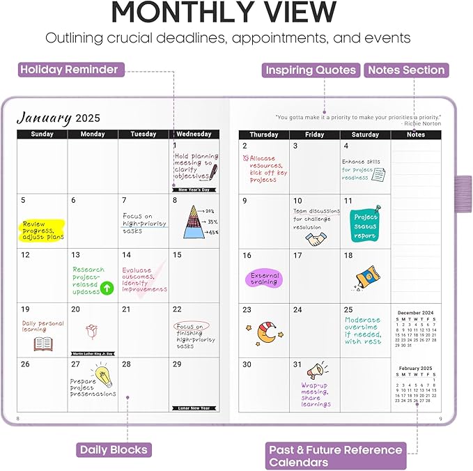 2025 Planner - Weekly and Monthly Planner, January 2025 to December 2025, Hardcover 2025 Calendar Planner Book, Inner Pocket, Perfect for Office Home School Supplies - A5 (5.8" x 8.4"), Purple