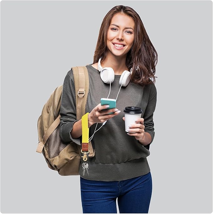 Fishent Stretchy Wristlet Keychain,Braided Cute Wrist Lanyards for Keys, Key Chain Holder for Women Men, Wrist Strap Keychain for Car Keys Phone Camera Wallet ID Badges Card (Yellow)