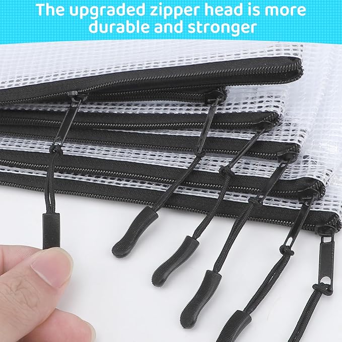 24pcs Mesh Zipper Pouch Bags, A5 9.4 x 6.9 Inches Reusable Zipper Bags Puzzle Storage Organizer Black Multipurpose for Travel Board Games Toys Office Supplies and Classroom Organization