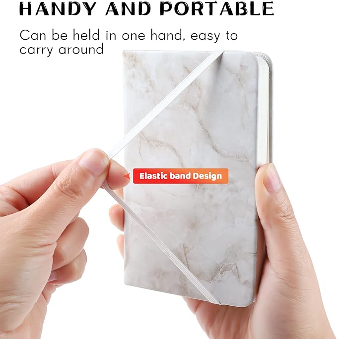 2Pack Pocket Notebook Small Notebook Journal Notebook 4 inches x 5.7 inches 200 Pages Leather Cover With Pen Holder Page Marker Ribbons (Marble)