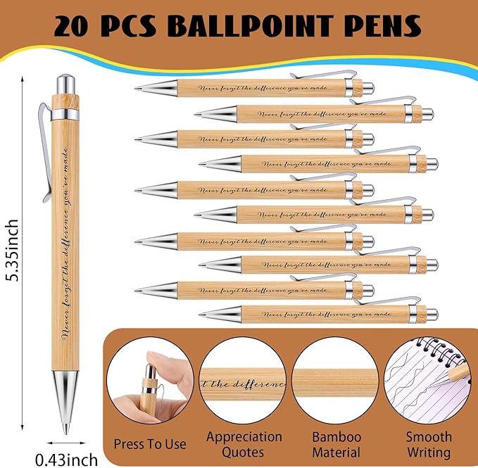 20 Sets Employee Appreciation Gifts Inspirational Spiral Notebooks with Sticky Notes Notepads Motivational Bamboo Ballpoint Pens for Nurse Coworker Teacher (NEVER FORGET)