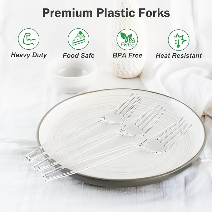 360 Count Extra Heavy Duty Clear Plastic Forks Disposable, BPA-Free, Heat Resistant, Solid and Durable Disposable Forks Bulk, Premium Plastic Forks heavy duty for Party Supply