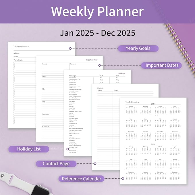 2025 Planner Weekly and Monthly, Calendar Planner with Monthly Tabs, 2025 Weekly Planner from Jan 2025 - Dec 2025, Weekly Monthly Planner with Spiral Binding- 6.3" X 8.5", Purple