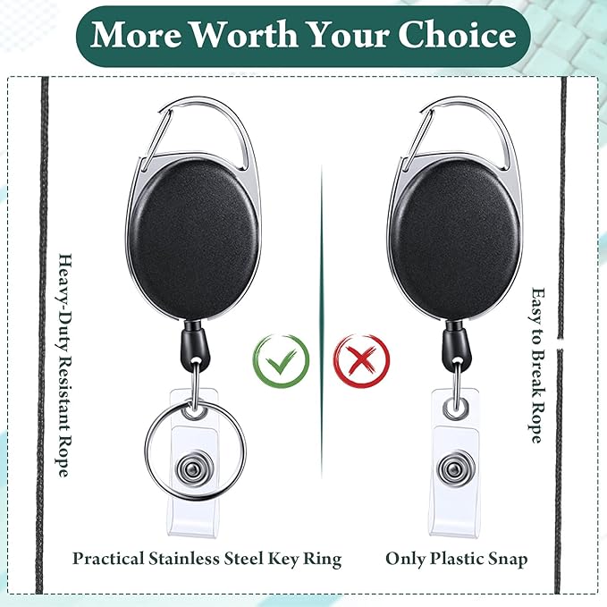 Honoson Heavy Duty Retractable Badge Reels Batch ID Badge Holder Retractable Clip Bulk Card Key Holder with Ring for Office Worker Employee, Doctor Nurse Gifts(Black,50 Pcs)