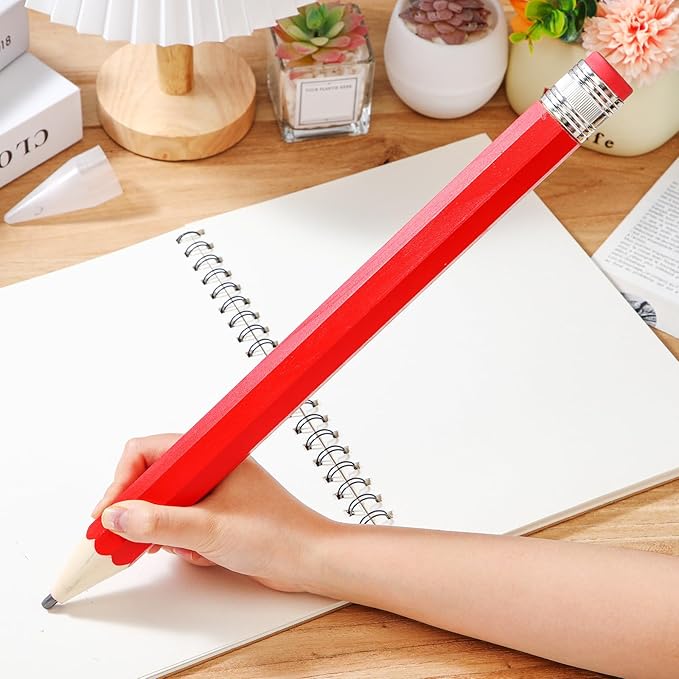2 Pcs 16 Inch Pencils Wooden Jumbo Pencils Giant Wooden Pencils Funny Big Pencil with Cap Eraser Large Pencil Fun Novelty Gifts for Kids School Kindergarten Home Office Supplies(Red)