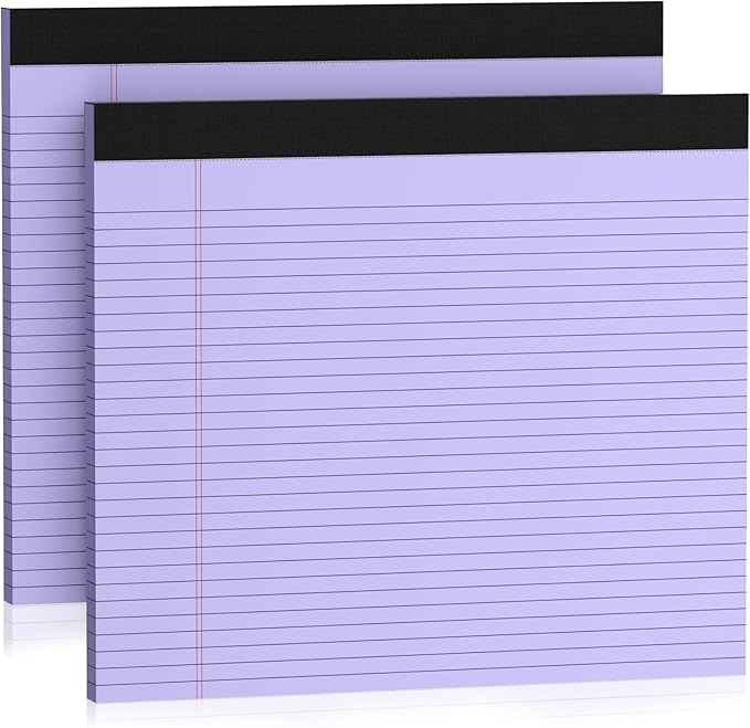 2 Pads Note Pads 11" x 9.5" Legal Pads College Ruled Notepad Micro Perforated Writing Pads Purple Lined Paper 80GSM College Ruled Paper Pad of Paper 30 Sheets Notebook for School, To-Do Lists, Office