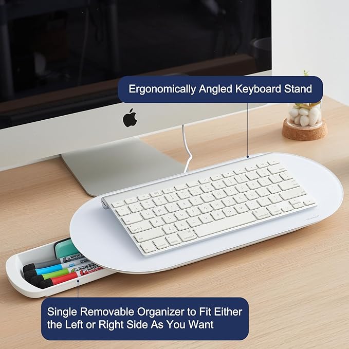 TSJ OFFICE Glass Desktop Whiteboard - 17 X 7 Inches Small Dry Erase Board with Pink Light, Glass White Board Surface Notepad with 1 Drawer, Desk Organizers for Office, Home, School Supplies