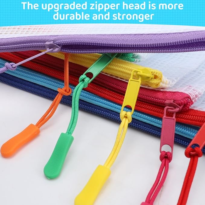 24pcs Mesh Zipper Pouch Bags, A5 9.4 x 6.9 Inches Reusable Zipper Bags Puzzle Storage Organizer 8 Colors Multipurpose for Travel Board Games Office Supplies and Home Organization