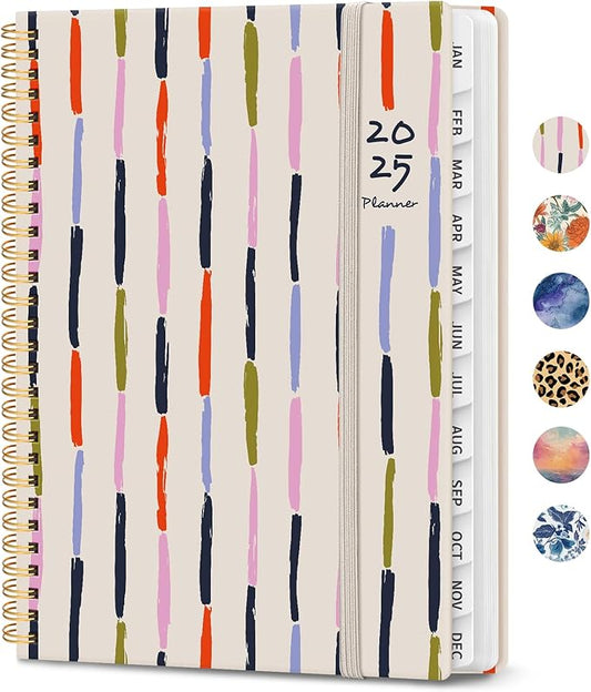 2025 Planner Weekly and Monthly, Jan 2025 - Dec 2025, Hardcover 2025 Calendar Planner Book with Monthly Tabs, Inner Pocket, Aesthetic Planner 2025 for Office Home School Planning - A5 (6.3" x 8.5"), Spiral Bound, Stripes