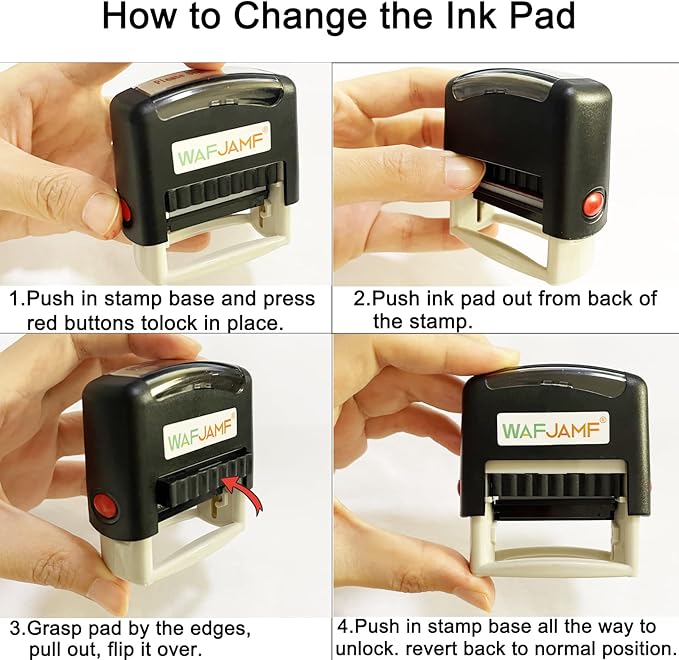 WAFJAMF Self Inking Rubber Stamp - Office Message Stamp - Red Ink, Medium