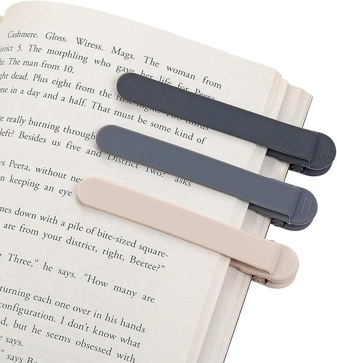 3Pcs Automatic Bookmark, Silicone Smart Book Marks for Reading Women, Men, Kids,Cute Unique Book Markers Bookmark Clip Reading Accessories Gifts for Book Lovers (1 Dark Grey+1 Light Grey+1 Beige)