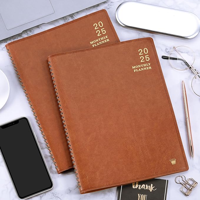 2025 Monthly Planner - 2025 Calendar/Planner 12 Months with Faux Leather, 8.86" x 11.4", Jan.2025 - Dec.2025, 15 Notes Pages, Strong Twin - Wire Binding, Pocket, Monthly Tabs, Perfect Organizer