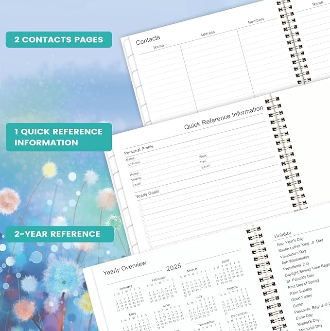 2025 Planner - Planner 2025, Jan 2025 - Dec 2025, 2025 Planner Weekly and Monthly, 8.5" x 11" 2025 Calendar Monthly Planner with Tabs & Pocket, Flexible Cover - Blue Floral